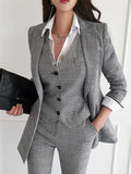 Nukty Women Elegant Formal Business Blazer 3 Pieces Suit Office Work Plaid Jacket Vest Pantsuit Korean Fashion Female Vintage Outfits
