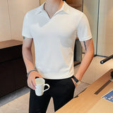 Nukty Summer Men's Clothing Luxury Jacquard Knit V Neck Short Sleeve Polo Shirt Leisure Breathable Fashion High Quality Knitwear S-3XL