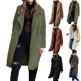Nukty Flannel Plaid Trench Coats for Women Casual Fuzzy Blend Solid Color Long Shirt Cardigan Jacket Down Wool Coat Fashion