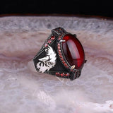 Nukty Retro Handmade Turkish Signet Rings for Men Ancient Silver Color Carved Ring Mystic Zircon Inlay New Punk Motor Biker Ring