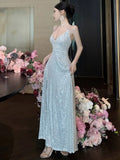 Nukty Elegant Backless V-Neck Split Party Dress Sexy Slim Luxury Gown Evening Dresses Fashion Robe Birthday Party Autumn Spring New