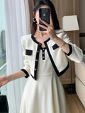 Nukty Elegant 2-Piece Dress Set for Lady Short Coat A-Line Midi Camisole Dresses Slim Korean Fashion Female Suit Spring Autumn New