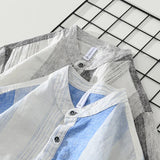 Nukty 2024 Summer New 100%Linen Pullover Short Sleeve Shirts for Men Fashion Striped Casual Loose Shirts