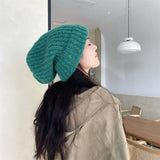 Nukty Winter Unisex Wool Hat Loose Big Head Circumference Knitted Hats Women's Korean Warm Oversized Skullies Beanies Christmas Gift
