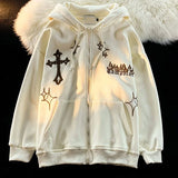 Nukty American Style Trendy Brand Embroidered Sport Jacket Oversize Couple Top Cardigan Hooded Sweatshirt Men Spring Autumn Casual Loo