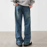 Nukty Men Loose Casual Straight Leg Jeans Male New Fashion High Street Vintage Straight Wide Leg Resistant Blue Denim Pants