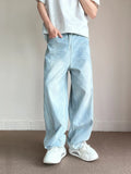 Nukty Korean Fashion Men's Baggy Jeans Light Blue High Street Straight Wide Trousers Personalized Washed Y2k Pants Male