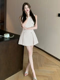 Nukty Elegant French Chic Spring Summer Women's Dresses Blue O-Neck Sleeveless Pleated Korean Dress Party Evening Prom Female Clothes