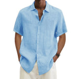 Nukty men Cotton Linen Hot Sale Men's Short-Sleeved Shirts Summer Solid Color Turn-down collar Casual Beach Style Plus Size tops