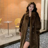 Nukty Winter Women Faux Fur Coat pink black Imitation Mink Fur Jacket Turn-down Thick Keep Warm Long Fashion Overcoat