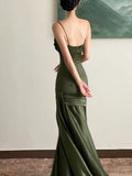 Nukty Elegant Satin Halter New Vintage Niche Waisted Fishtail Dresses Formal Gown Party Dress Sling Backless Waist Evening vestidos