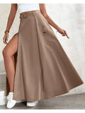 Nukty Elegant Skirts for Women Clothing Trend Casual Spring Autumn Fashion High Waist Irregular Pockets Long Skirt Lady Workwear