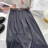 Nukty Autumn High Waist Belt Wide Leg Trousers Women Korean Solid Office Suit Pants Lady Casual Pants Harajuku Baggy Straight Pants
