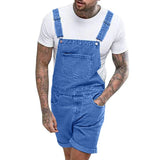 Nukty Men's Vintage Jeans Overalls Solid Color Elastic Denim Jumpsuit With Pockets Men Summer New Casual Button Suspenders Short Pants