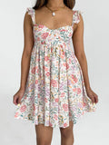 Nukty Women V-Neck Maxi Dress Sleeveless Ruffle Floral Print Boho Beach Dress Summer Casual Long Dress with Pockets