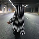 Nukty Trendy Men's Long Sleeve Black White Stripe Base Layer Top Hip Hop Style Inner Wear T-shirt