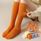 Nukty Winter Warm Coral Fleece Over-knee High Socks Women Plush Lolita Home Sleep Floor Long Socking Jk Solid Soft Thigh High Fun Sock