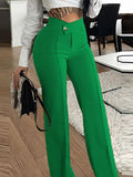 Nukty Elegant Plain Zip Fly High Waist Work Pants Spring Autumn Women's Clothing Casual Daily Fashion Streetwear Ladies Trousers