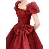 Nukty DRESS TO IMPRESS Burgundy Off Shoulder Prom Dresses Elegant Pleated Bowknot Princess Dress Vestidos Women Formal Floor-Length Evening Gowns