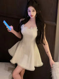 Nukty Elegant Princess Party Dress Sexy Off Shoulder Sleeveless Birthday Prom A-Line Short Vestidos Y2K Sweet Slim Waist Female Robe