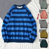Pullover Tops Long Sleeved Loose Casual Hoodies Sudadera Mujer Autumn Winter Women's Hoodies Round Neck Stripe Sweatshirt
