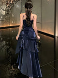 Nukty Fashion Spaghetti Strap Elegant Ruffles Women's Long Dresses Sleeveless Princess Party Dress Summer Slim Waist Casual Vestidos