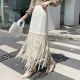 Nukty French Chic Tassel Long Skirts for Women A-line High Waist Female Faldas Ajustadas Ladies Autumn Fashion Maxi Skirt