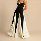 Nukty Elegant Black White Patchwork Maxi Dresses Women Fashion O-neck Sleeveless Slim Dress New Female Evening Party Robes