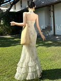 Nukty Sexy Bodycon Party Dress for Women Elegant Strapless Halter Sleeveless Evening Dresses Summer Spring Slim Chic Vestidos New Robe