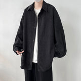 Nukty Pineapple Velvet Men's Casual Long Sleeve Button Shirt Coat Outwear Autumn Turn Down Collar Oversize Shirts Red/Black/Dark Gray