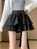 Nukty  Sweet Bow Tutu Skirts Women Summer High Waist Lolita All Match Mini Pleated Skirts Korean Kawaii Preppy Lace Up A Line Skirts