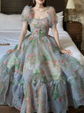 Nukty Vintage Floral Evening Midi Maxi Dresses for Women Elegant Casual Party Prom Green Holiday Princess Fairy Long Dress Summer 2024