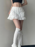 Nukty Casual Slim Solid Lace A-Line Skirt Coquette Style Bow Mid-Waisted Mini Skirts Women Summer Fashion Streetwear Lady
