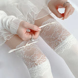 Nukty Socks Woman Autumn/Winter Solid Color Thigh High Lace Cute Lolita Thick Warm Stockings Black White Long Leg Socks for Women