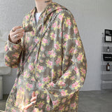 Nukty Men Vintage Printed Hoodies Sweatshirt Fashion Streetwear Casual Men's Floral Loose Pullovers Pocket Hoodies Black/Khaki