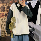 Nukty Fake Two Piece 100% Cotton Spring Autumn Harajuku Long Sleeve Men T Shirt Casual Korean Fashion Oversized Woman Top 2022 Trend
