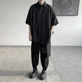 Nukty Shirts Men Floral Japanese Style Fashion Loose  Pleated Vibe All-match High Street Youthful Cool Designed Vintage surplice