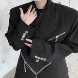 Nukty Oversized Black Blazer Men High-end Fashion Leisure Suit Jackets Multi-zippers Male Streetwear Casual Korean All-match Suit