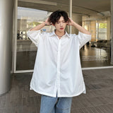 Nukty Streetwear Men's Glitter Shirts Summer Short Sleeve Oversized Chic All-match Shirt Men Women Korean Daily Loose Tops Black/White