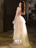 Nukty DRESS TO IMPRESS Sparkling Mermaid Evening Dress Sleeveless Halter Beaded V-Neck Short Cocktail Party Gown Elegant Tulle Trailing Wedding Dresses