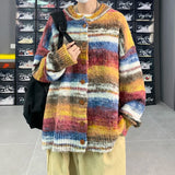 Nukty Striped Cardigan Sweater Men Korean Knitted Sweater Pullover Harajuku Hip Hop Streetwear Loose Knitwear Coat Male Clothes