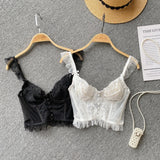 Nukty French Chic Sexy Woman Sleeveless Skinny Backless Female Corset Camis Lace Sheer Spaghetti Strap Hotsweet Tank Tops