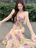 Nukty Summer Female Two-Piece Dress Set Sweet Fishtail Strap Dress V-neck Sleeveless Woman Floral Through Lace Cardigans New