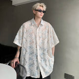 Nukty Transparent Floral Handsome Shirts Summer Thin Fashion Casual Streetwear Loose Shirt Breathable Short Sleeve Men's Clothing