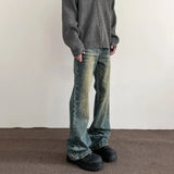 Jeans Men Streetwear Y2k Vintage Blue Distressed Casual Fashion Street Trousers Straight-leg Autumn Winter Flared Denim Pants