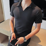 Nukty Summer Men's Clothing Luxury Jacquard Knit V Neck Short Sleeve Polo Shirt Leisure Breathable Fashion High Quality Knitwear S-3XL