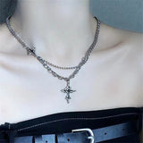 Nukty Gothic Vintage Y2K Red Glass Heart Star Cross Pendant Pearl Bead Necklace For Women Men Aesthetic 90s Grunge Accessories Jewelry