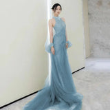 Nukty Evening Party Dress Women's Sleeveless Pearl Halter Elegant Dubai Banquet Gown Elegant Ladies Prom Dresses for Women Vestidos