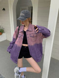 Nukty Purple Ombre Denim Jacket for Women Oversized Jean Jacket Y2K Grunge Autumn Winter