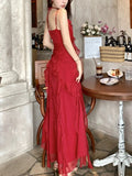 Nukty Vintage Red Ruffles Party Dress for Women French Style Elegant Wedding Evening Dresses Summer Female Prom Slim A-Line Vestidos
